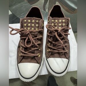 Converse Brown and White Sneakers with Gold Accents